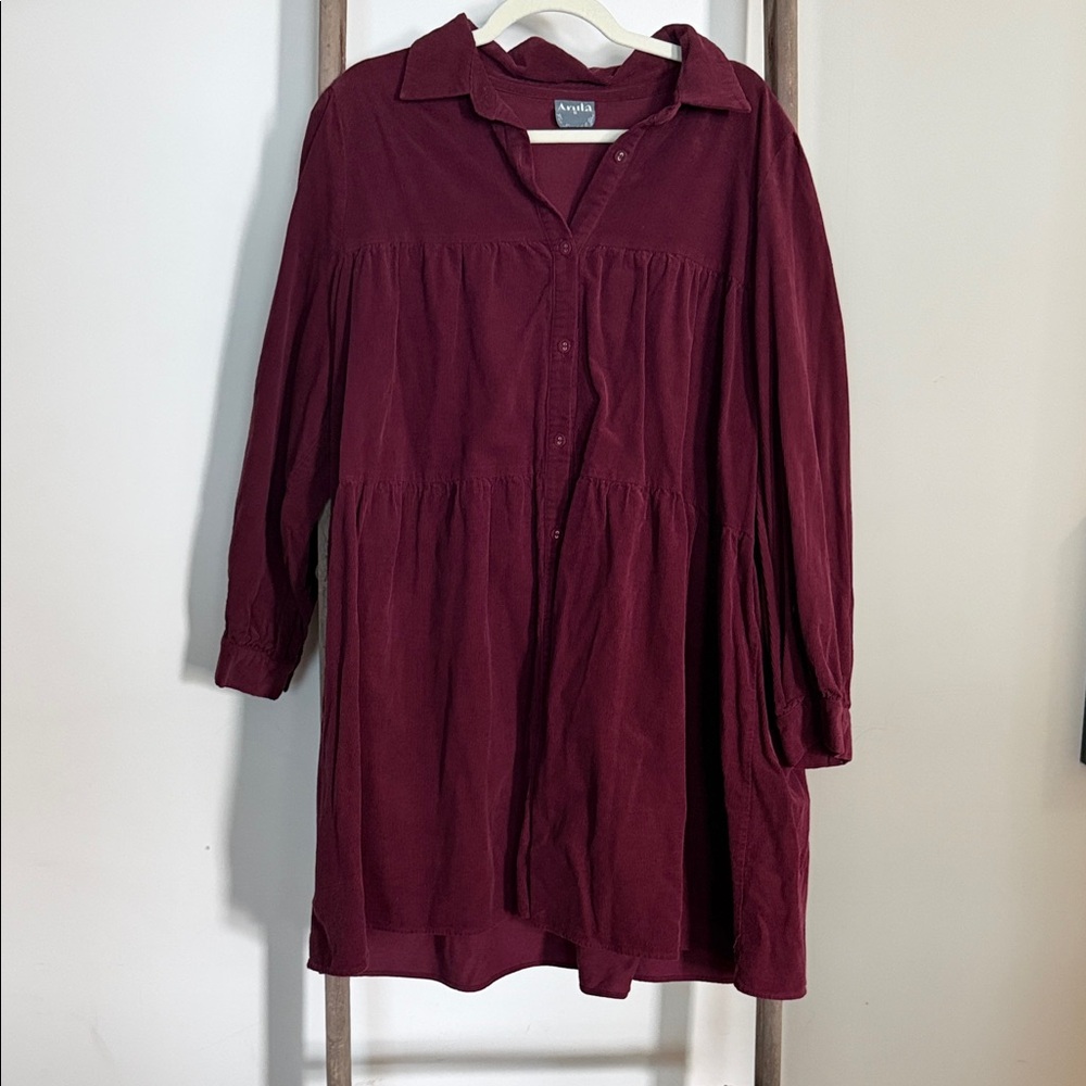 ARULA Burgundy Button-Down Dress